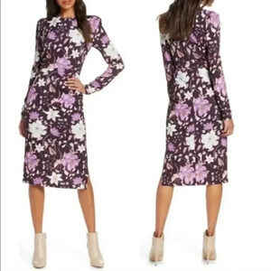 Eliza J  Floral long sleeve Body Con midi dress